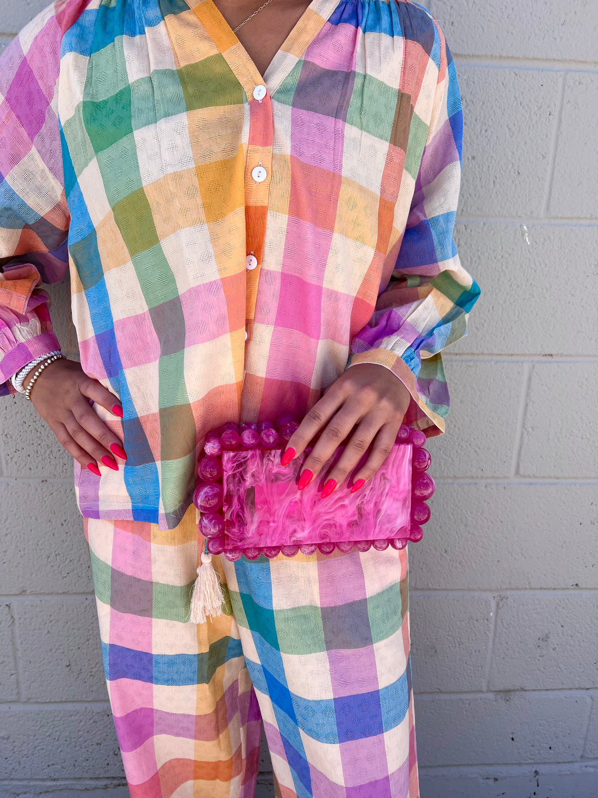 rainbow plaid lucia top