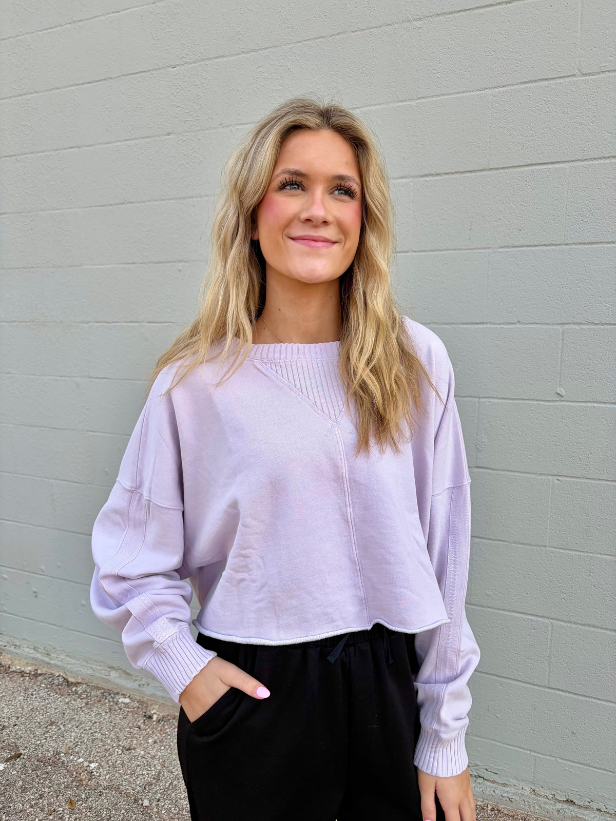 lavender mineral washed cropped sweatshirt