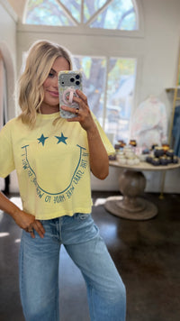 smiley stars were made to worship crop tee