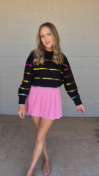 black sequin stripe crewneck