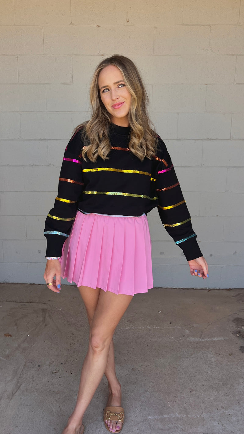 black sequin stripe crewneck