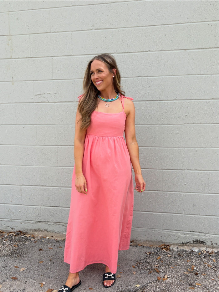 valory coral linen maxi dress