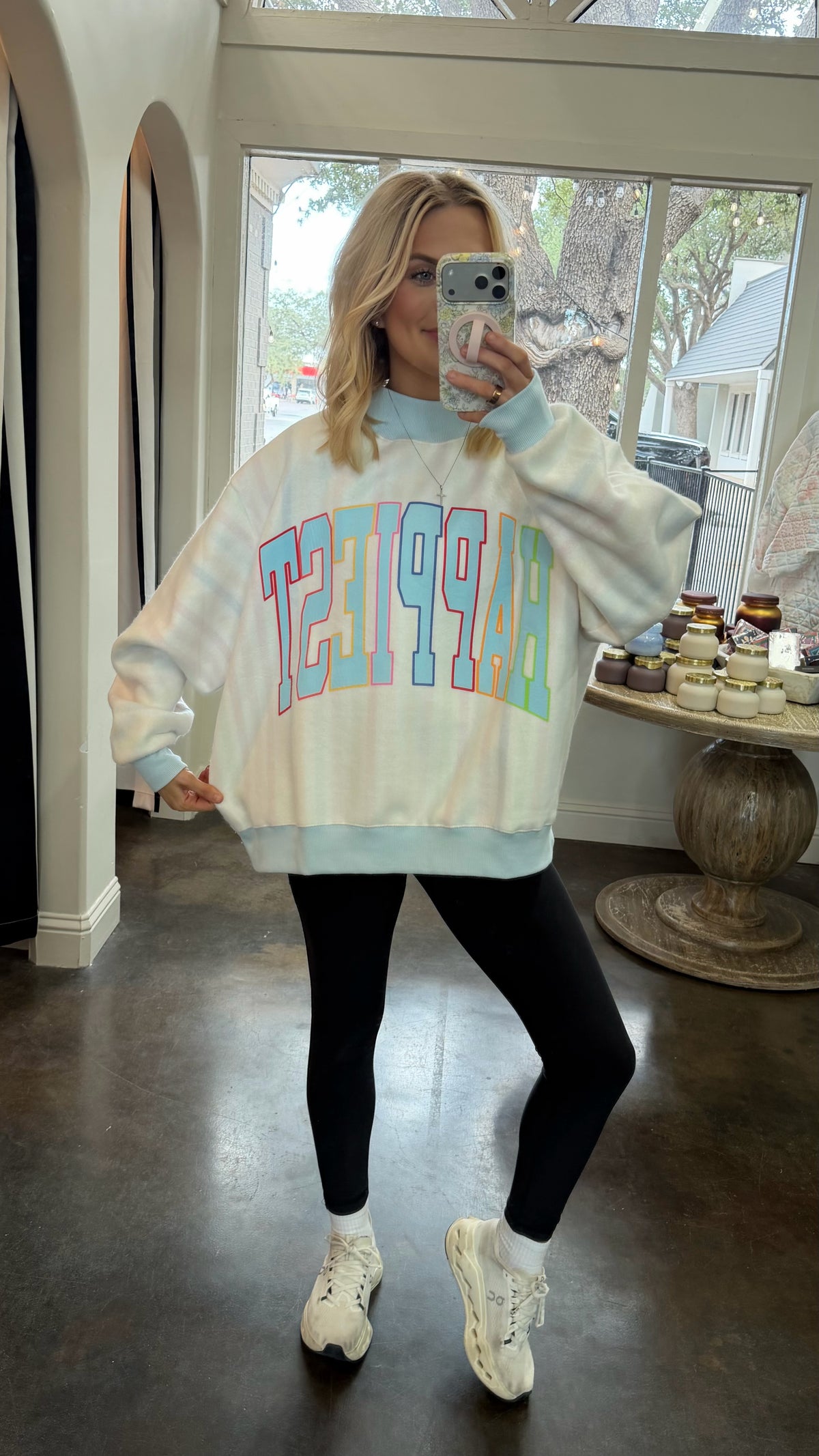 happiest reversible mock neck sweatshirt