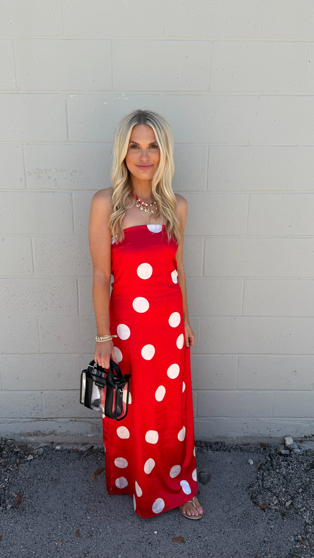 just in time polka dot satin midi