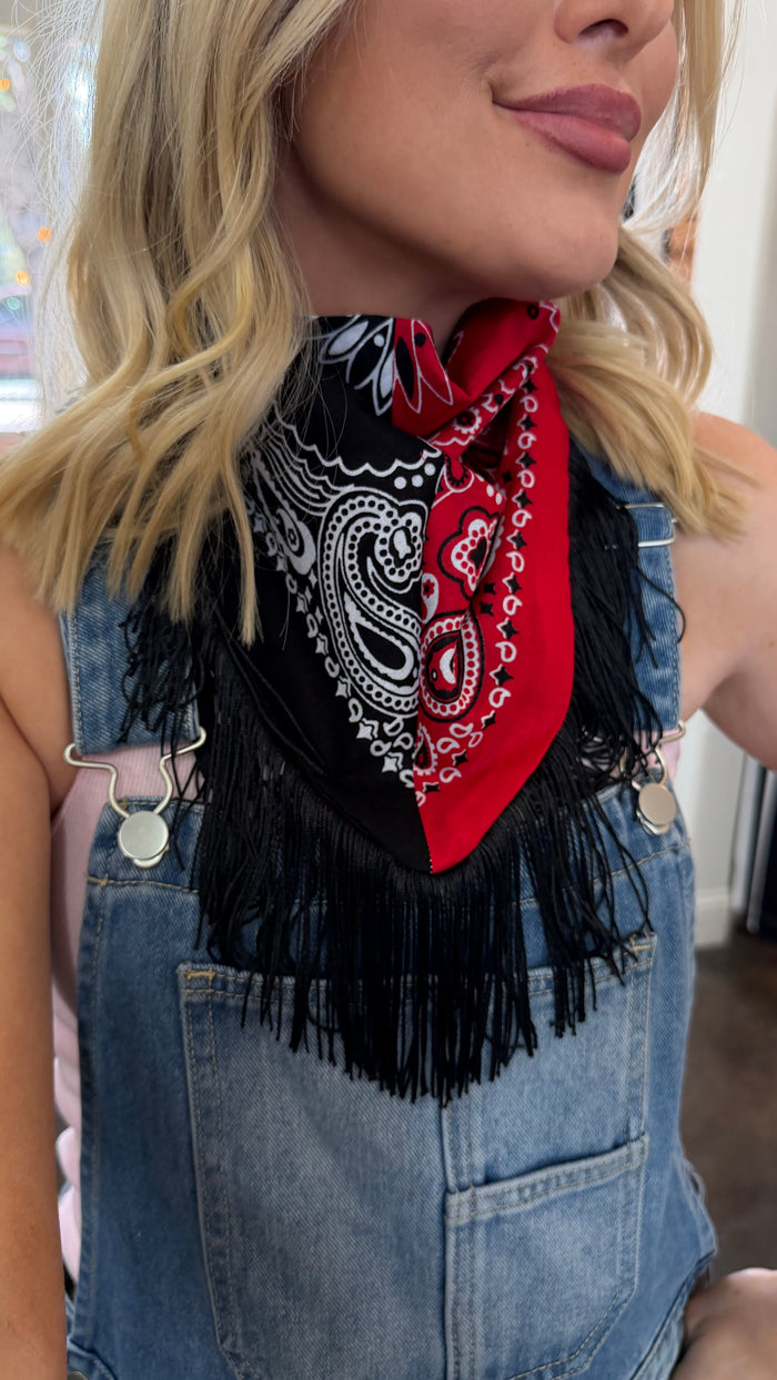 split decision bandanda scarf w/ fringe