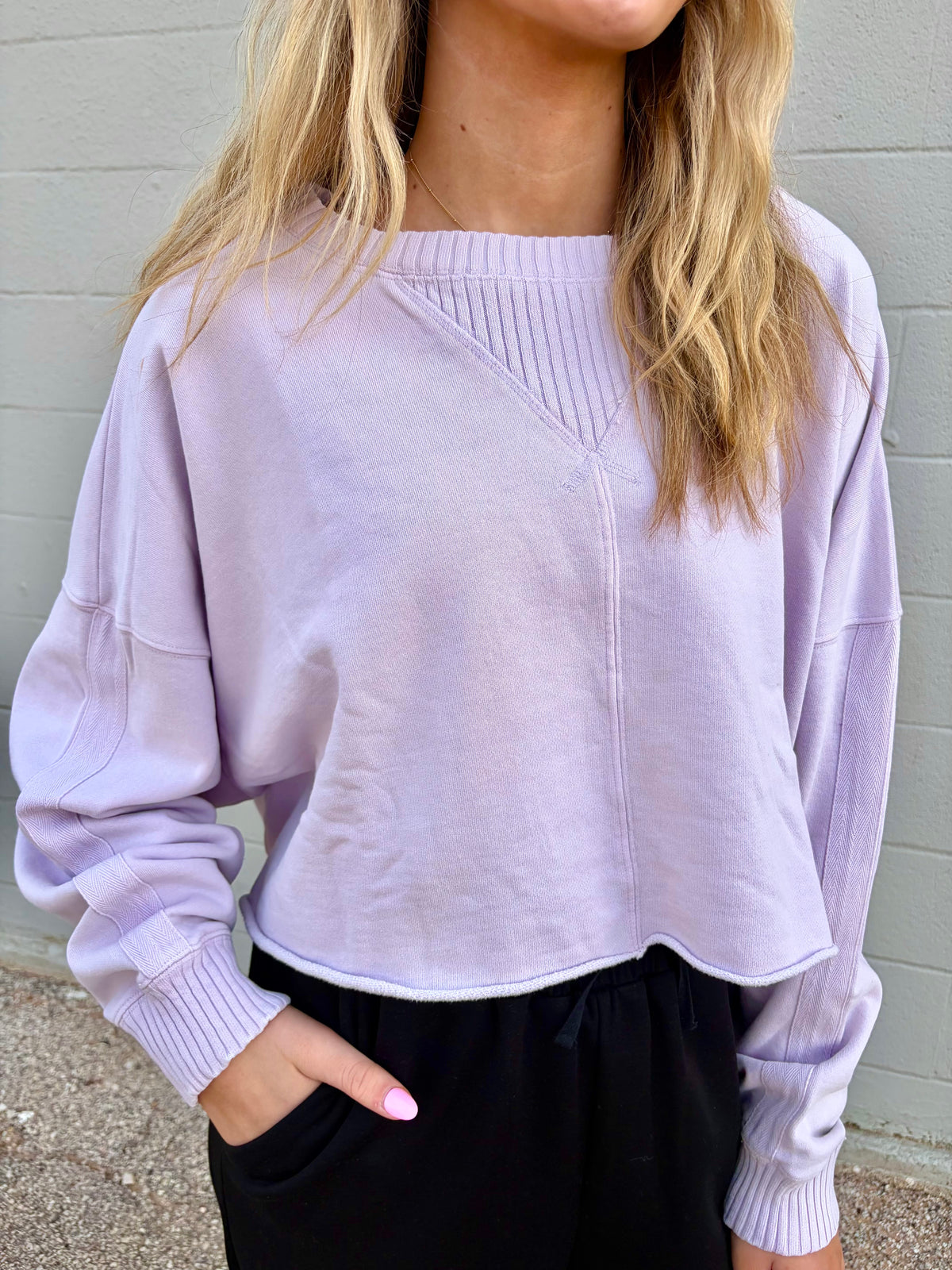 lavender mineral washed cropped sweatshirt