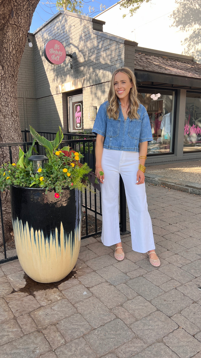 worth the risk cropped denim top