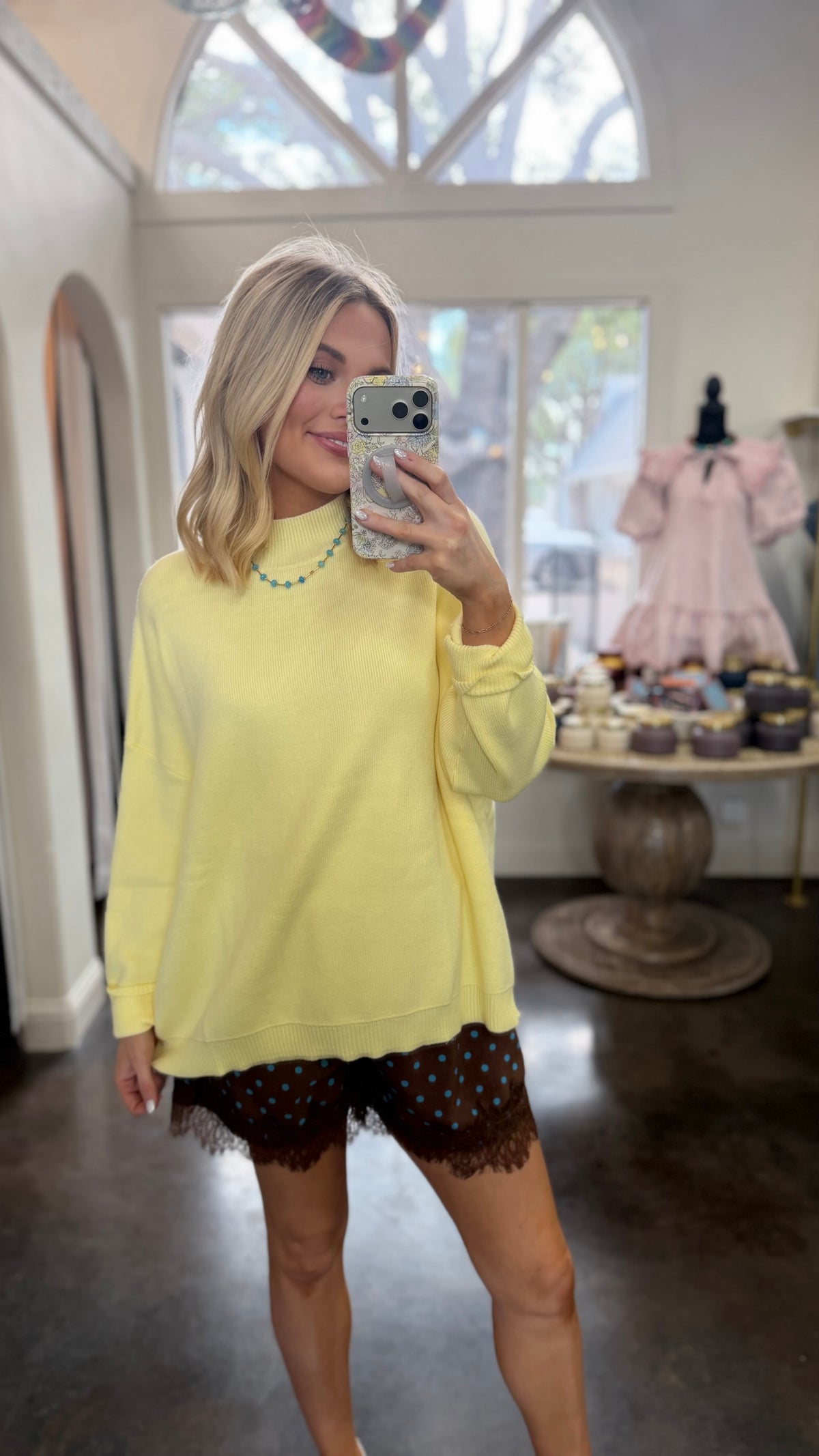 easy does it butter yellow mock neck sweater