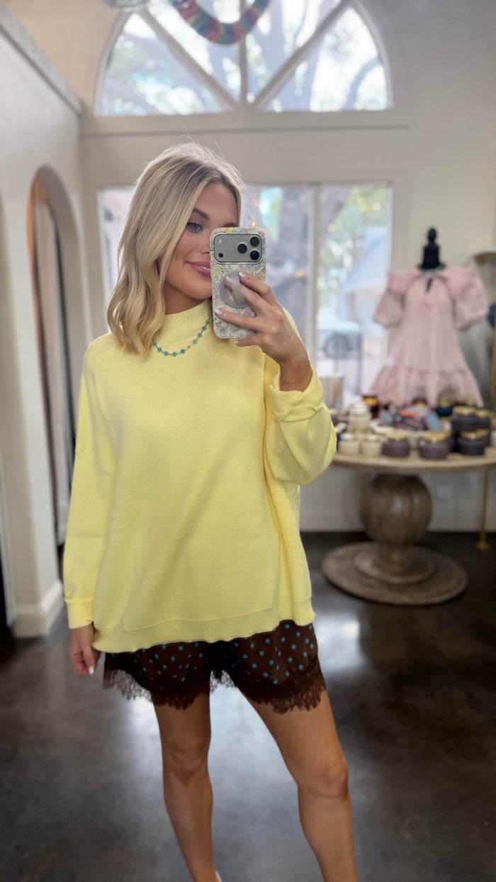 easy does it butter yellow mock neck sweater