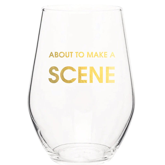 about to make a scene stemless wine glass
