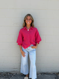 greer 3/4 length button-up top