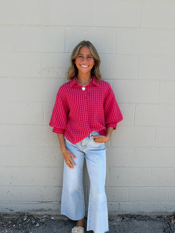 greer 3/4 length button-up top