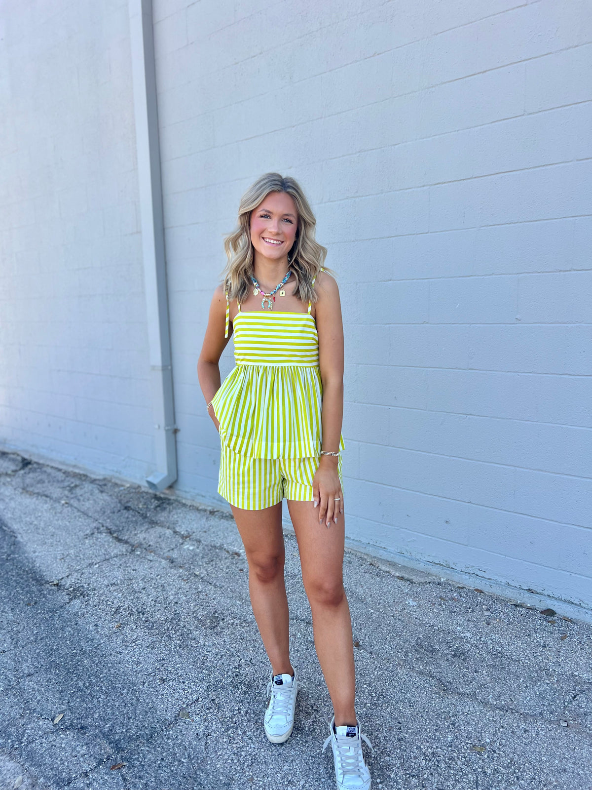 along the lines striped shorts