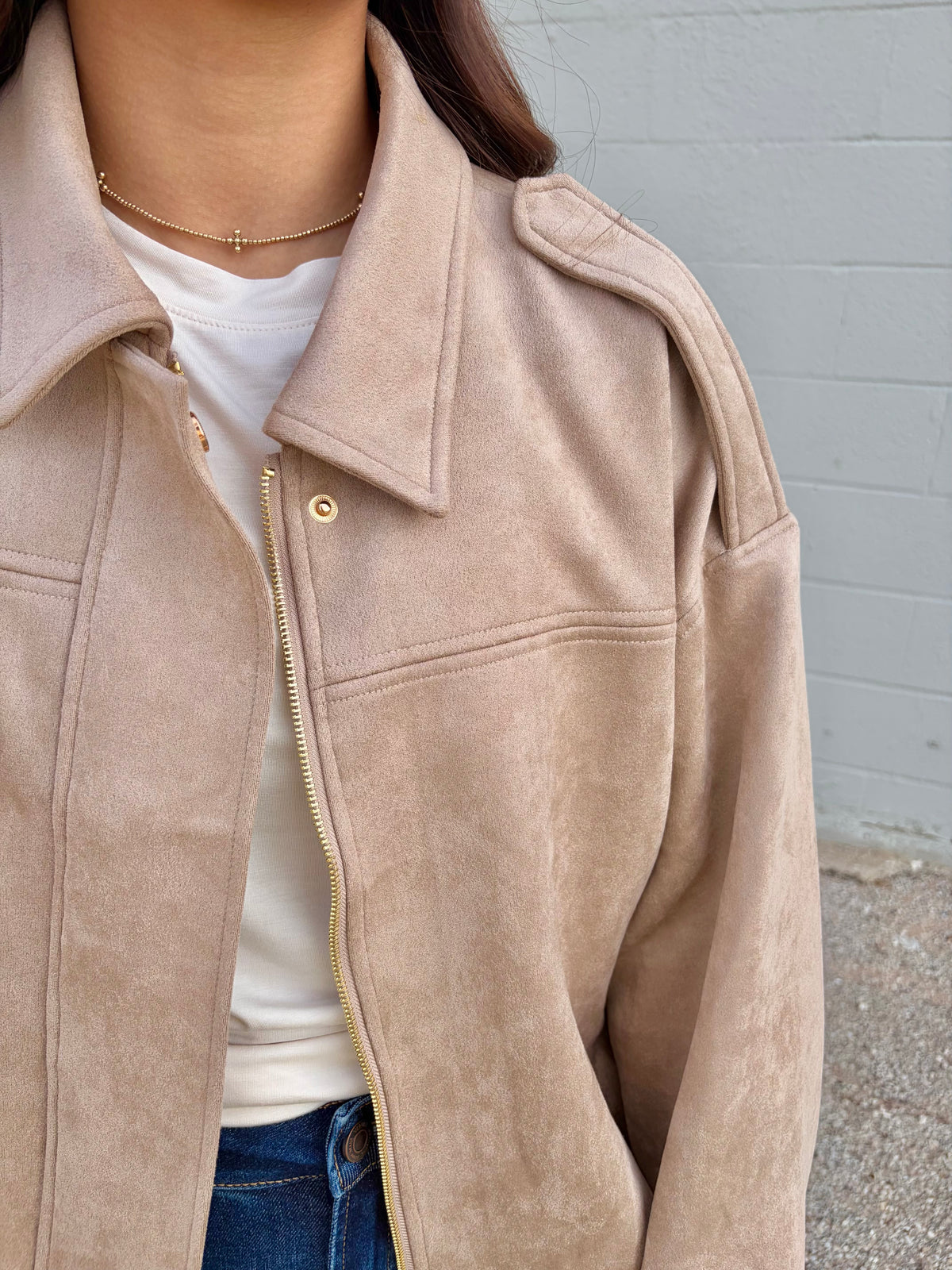 just so you know suede high-collar jacket