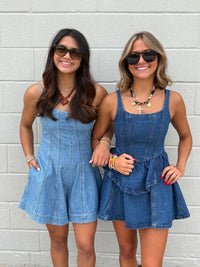 we've got questions peplum denim dress