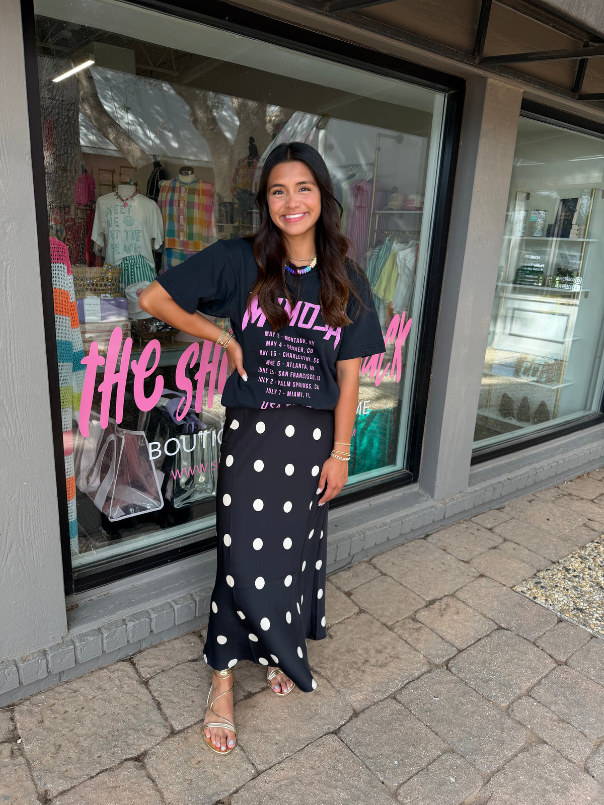 something to talk about polka dot satin midi skirt