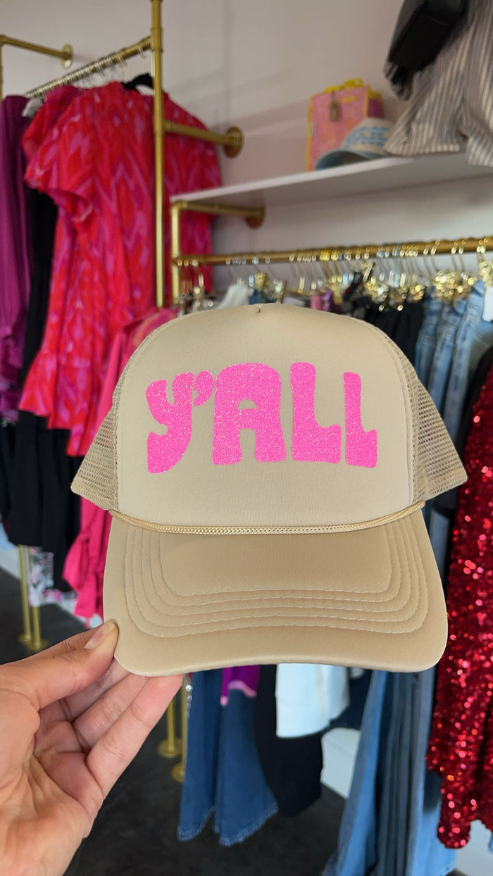 pink glitter yall foam trucker hat