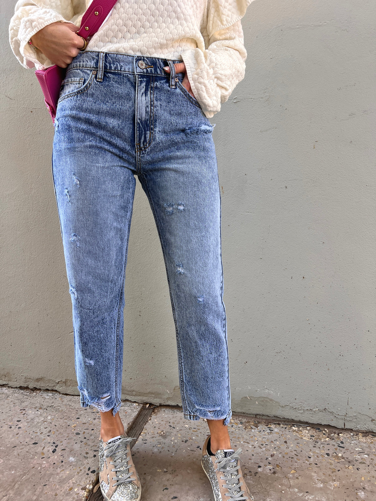 high rise ankle mom jean