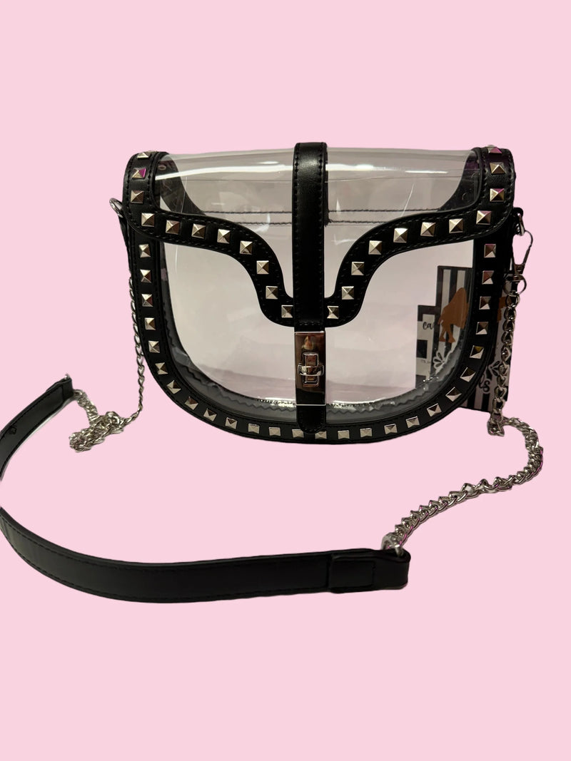 black studded clear purse