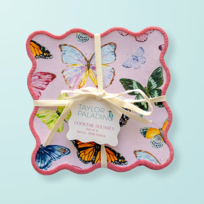 pink butterfly square cocktail napkins