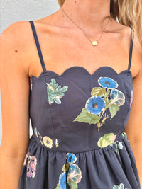 safe to say scalloped trip midi dress