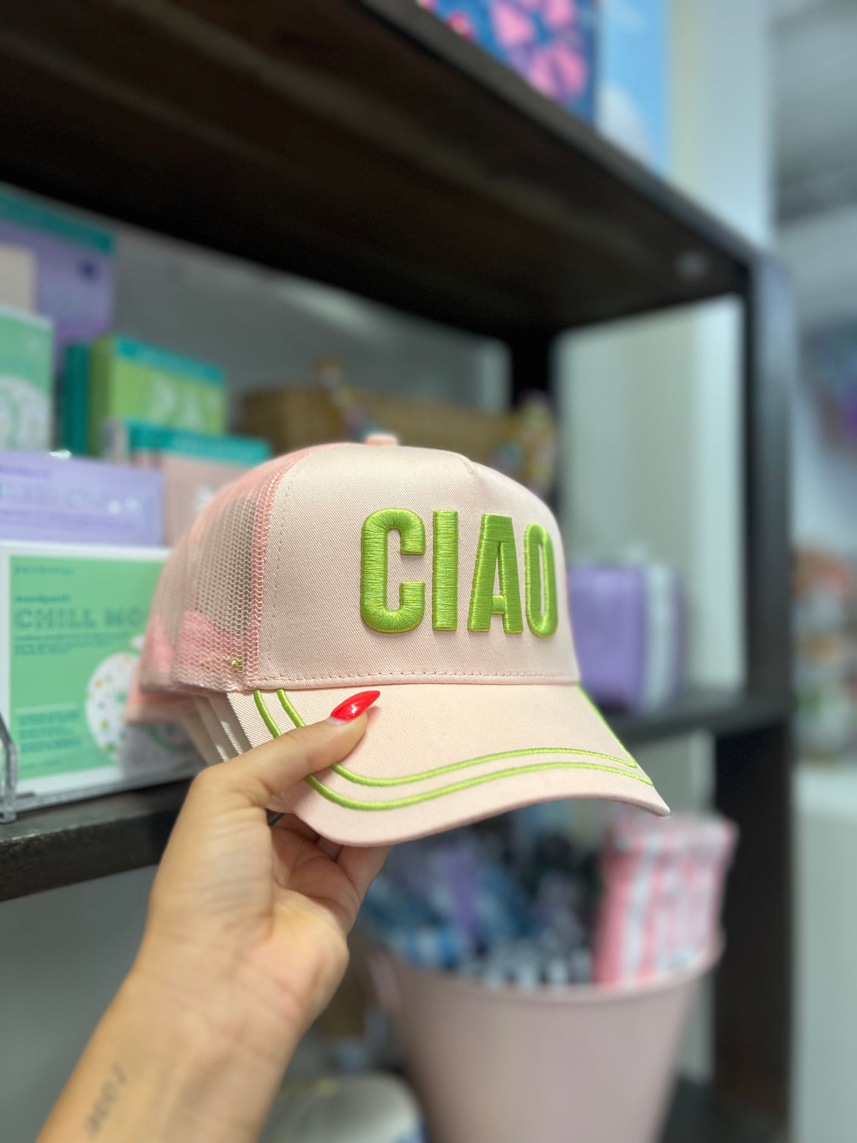 ciao pink canvas trucker hat