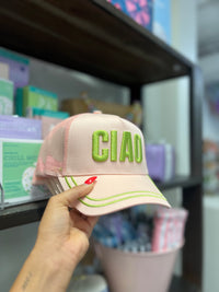ciao pink canvas trucker hat