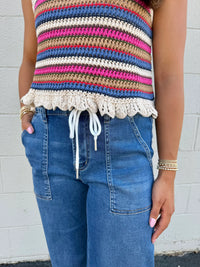mica crochet striped tank