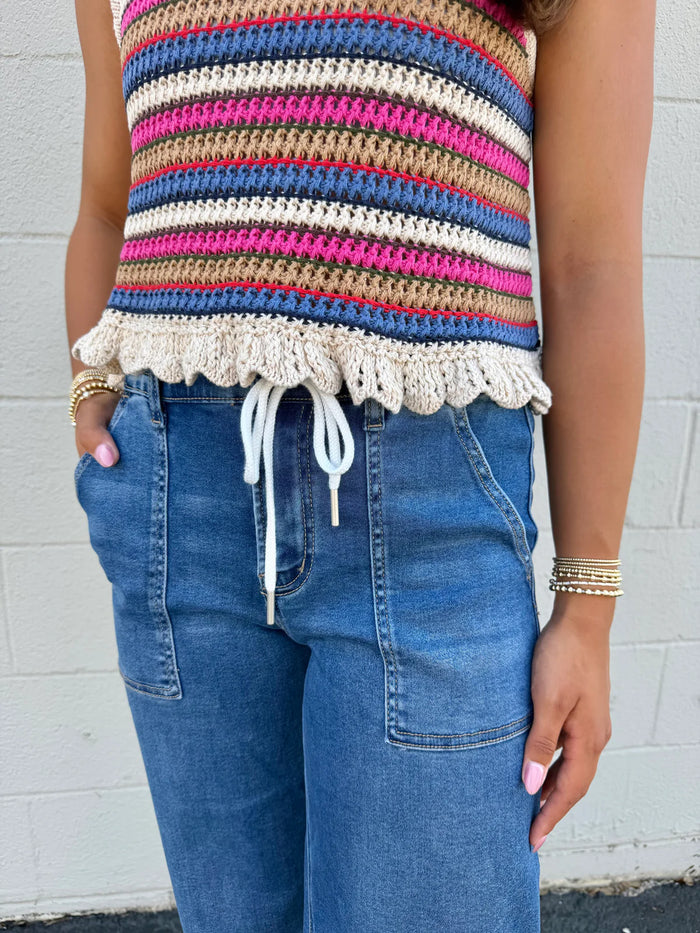 mica crochet striped tank