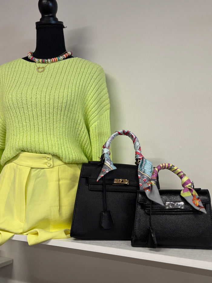 millie black top handle bag w/ scarf