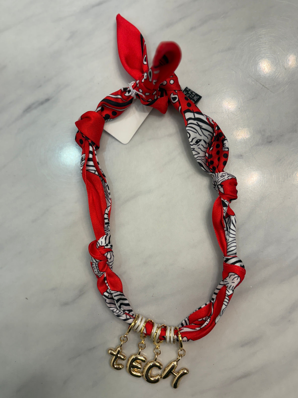 tech game day bubble letter scarf necklace