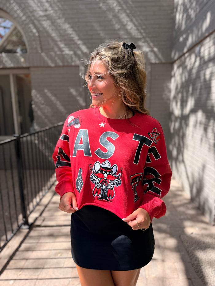 texas tech patched up cropped longsleeve