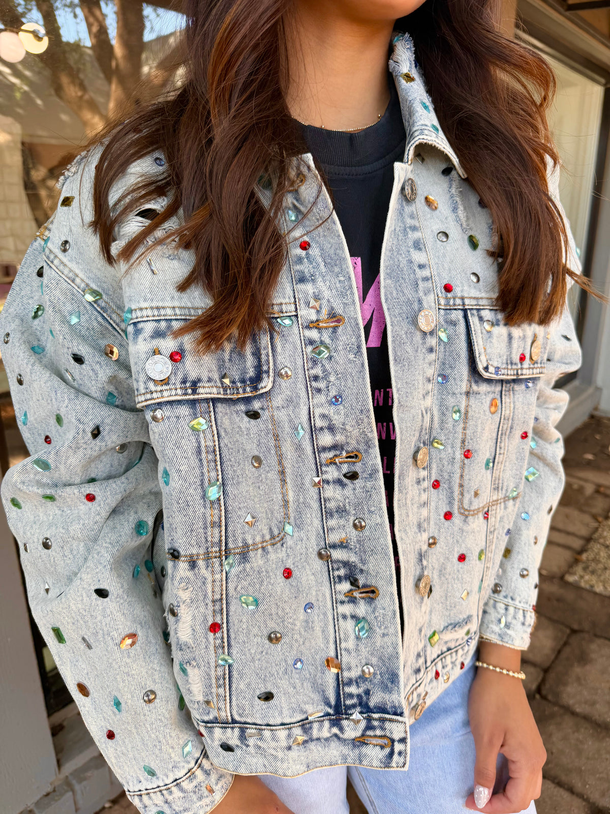 it girl embellished denim jacket