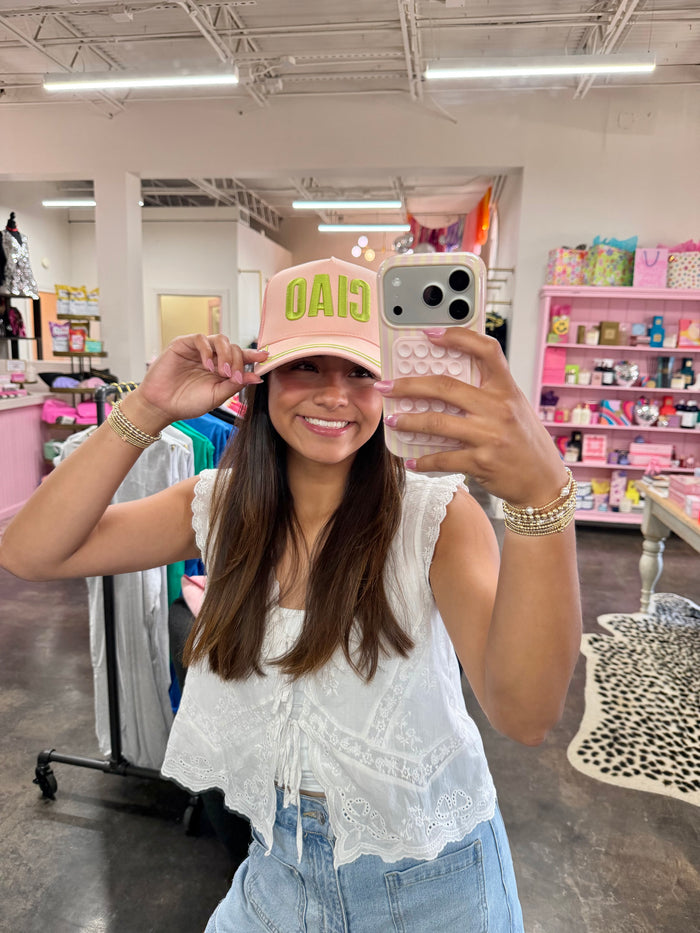 ciao pink canvas trucker hat