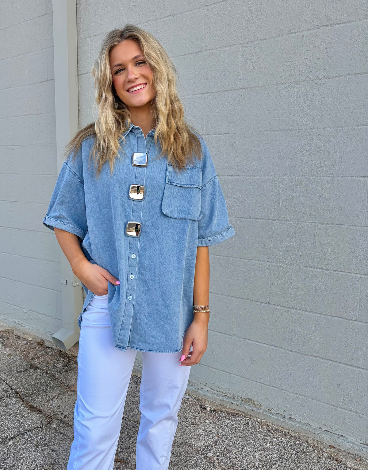truth hurts oversized denim top