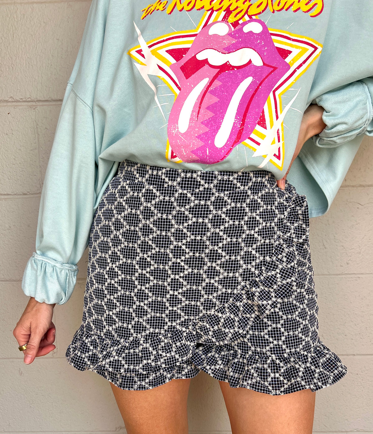 embroidered wrap skort