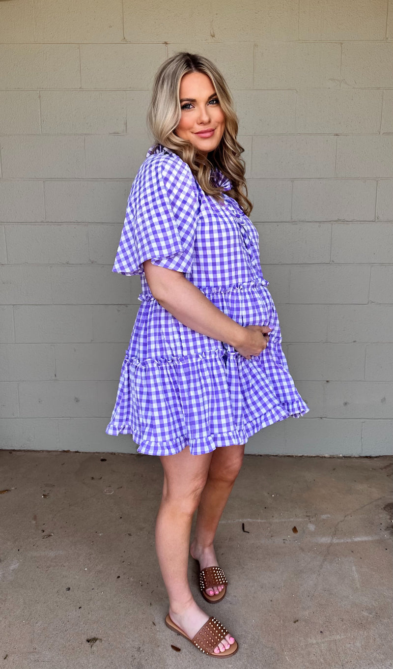 lakin swing mini dress - violet check