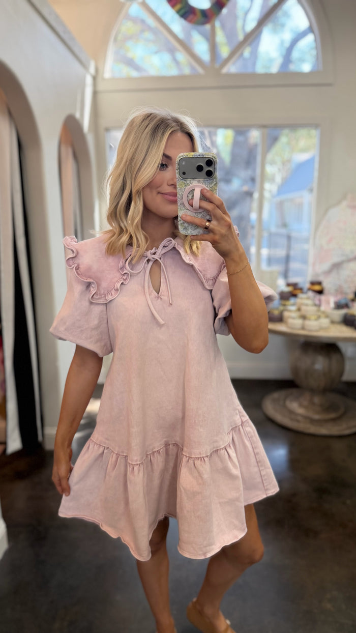 cecilie ruffle collar denim dress