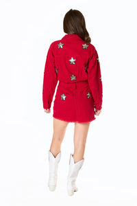 raelynn denim mini dress | red