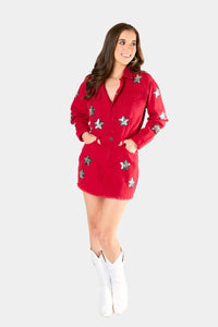 raelynn denim mini dress | red