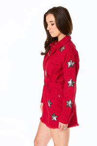raelynn denim mini dress | red