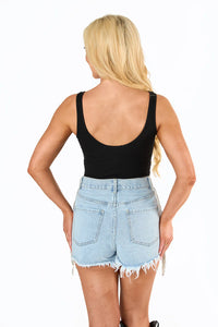 raven rhinestone denim shorts