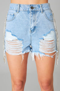 raven rhinestone denim shorts