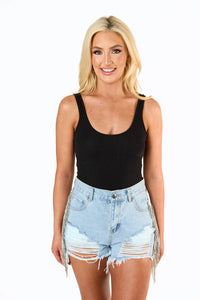 raven rhinestone denim shorts