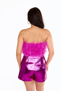 fancy strapless feather crop top
