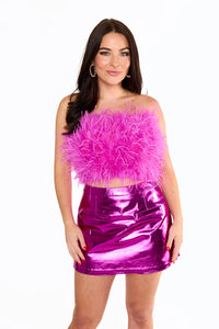 fancy strapless feather crop top