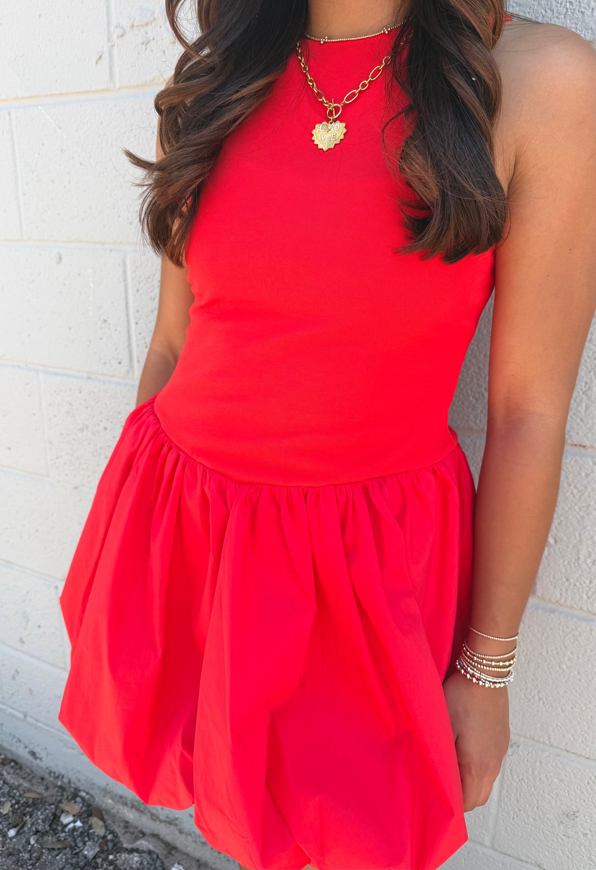 a little spice bubble hem mini dress