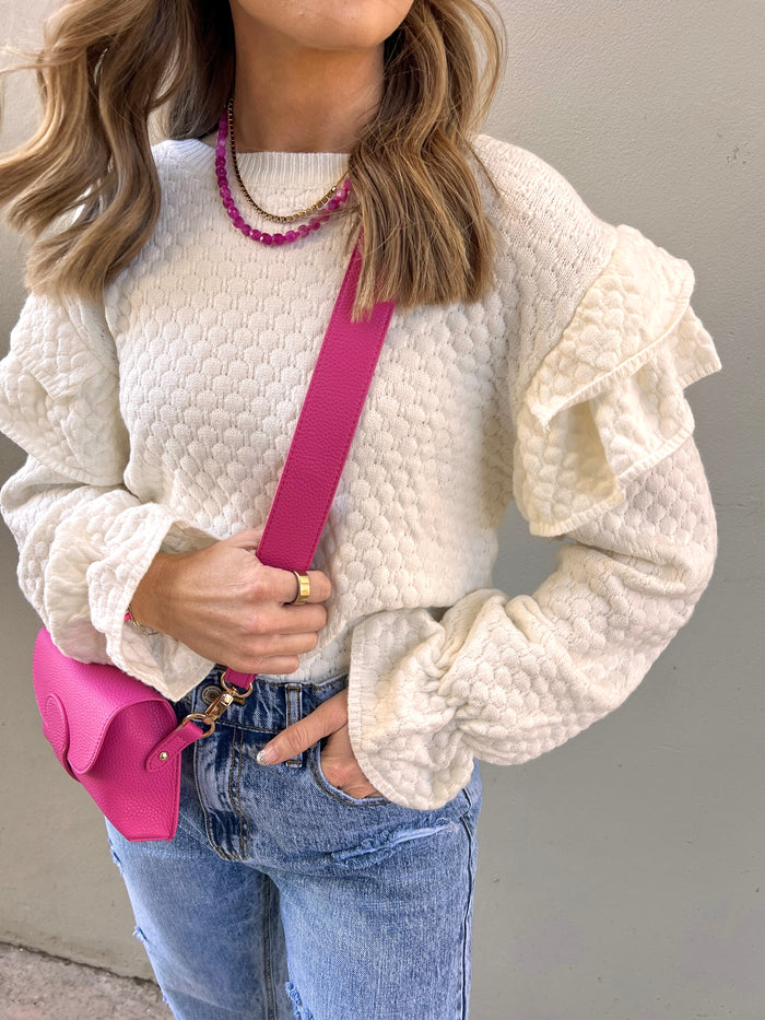 ruffle shoulder knit sweater top | FINAL SALE