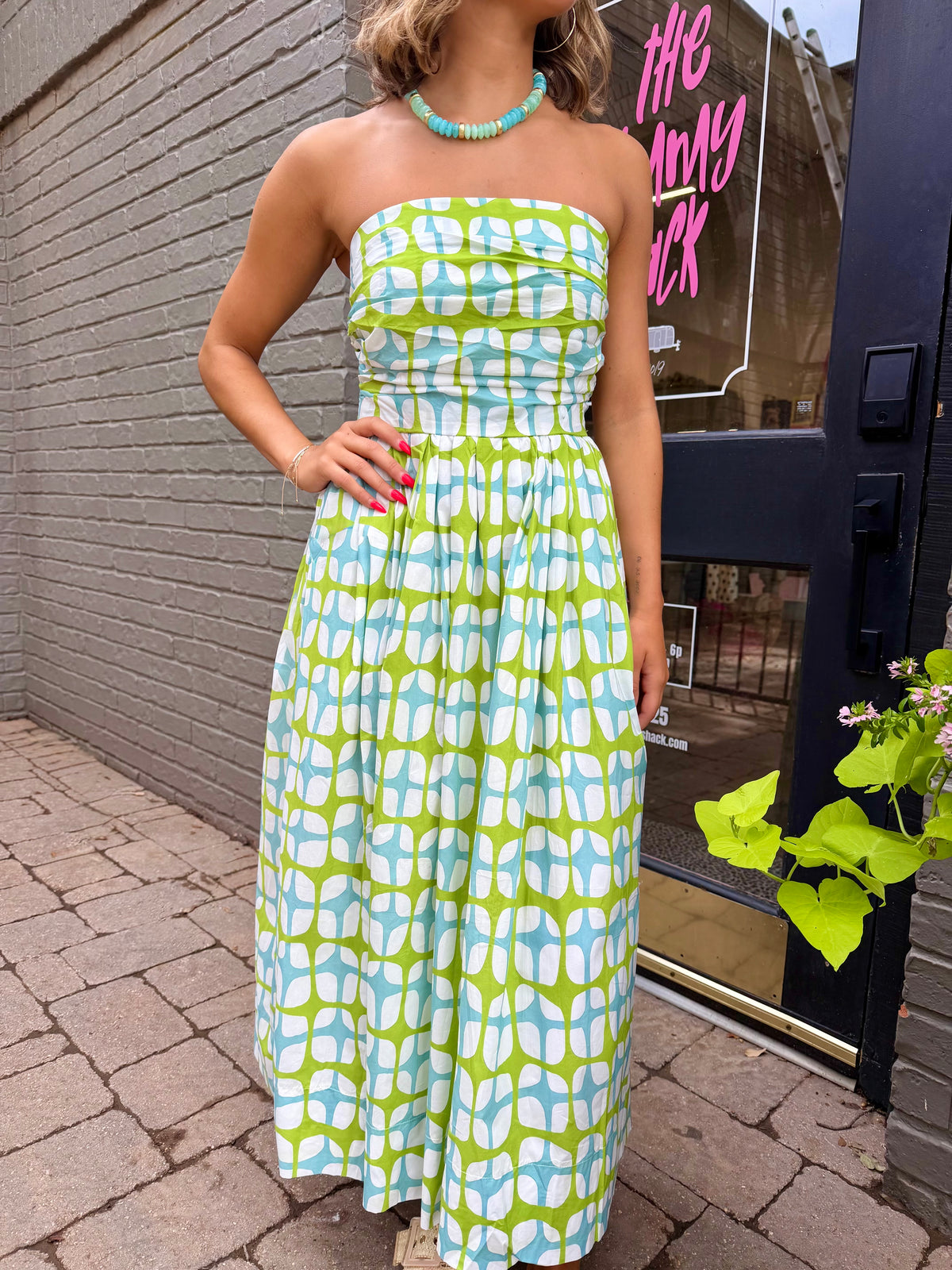 gia strapless midi dress