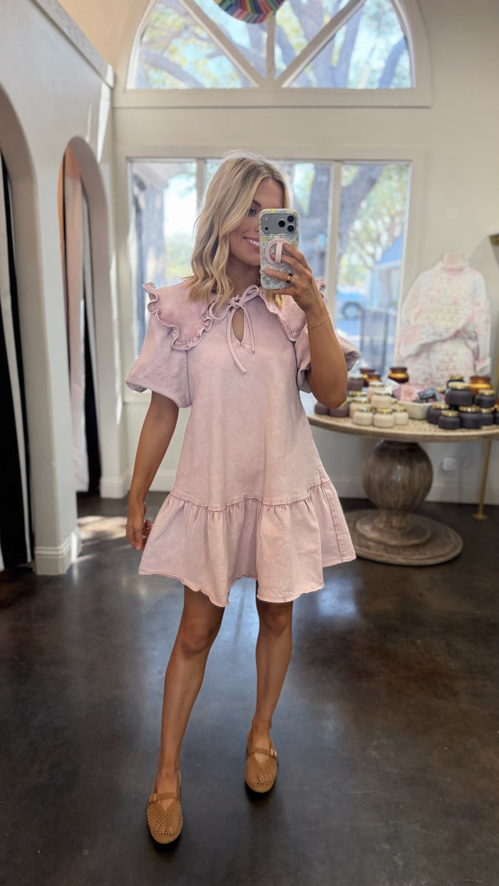 cecilie ruffle collar denim dress